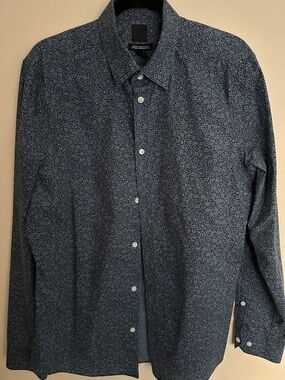 H&M Navy Micro-Dot Long Sleeve Button-Up Shirt